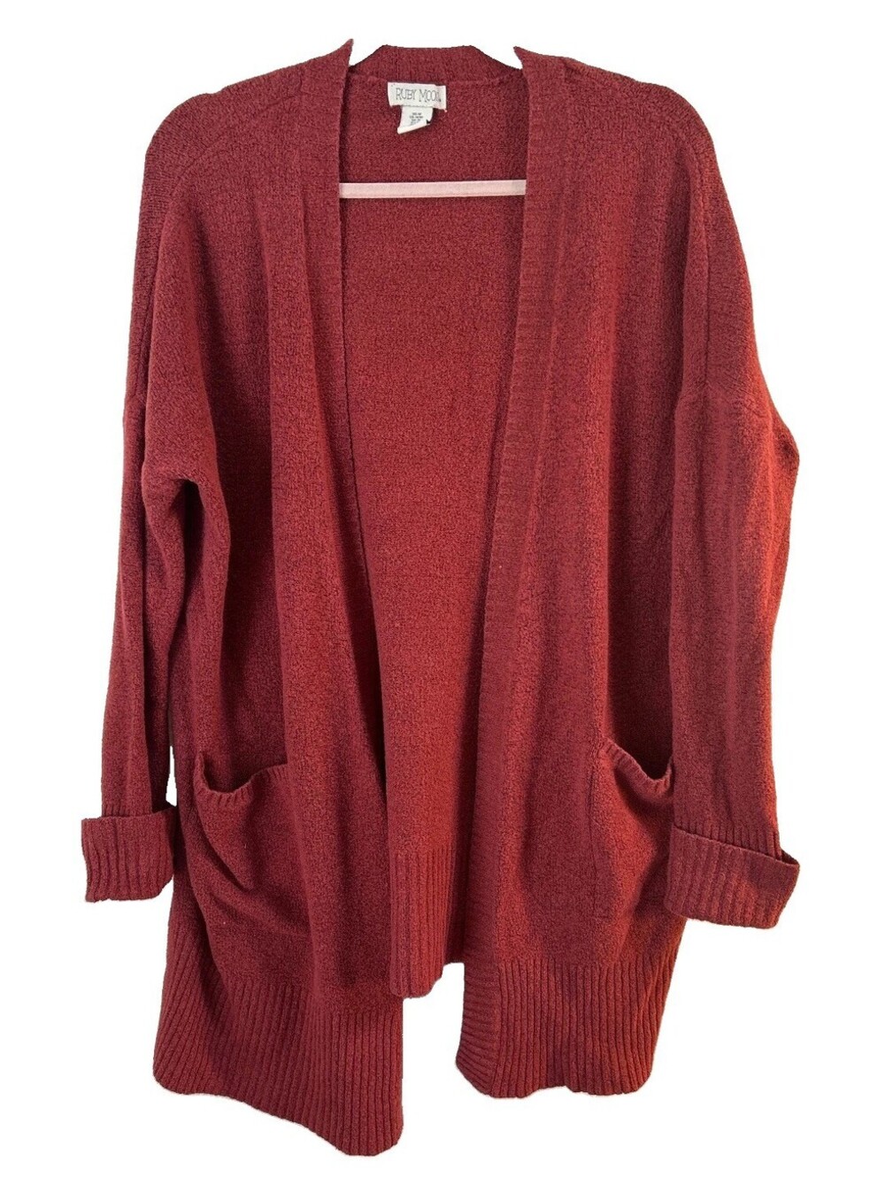 Ruby Moon Rust Boucle Open Front Cardigan Sweater Pockets Women's Medium